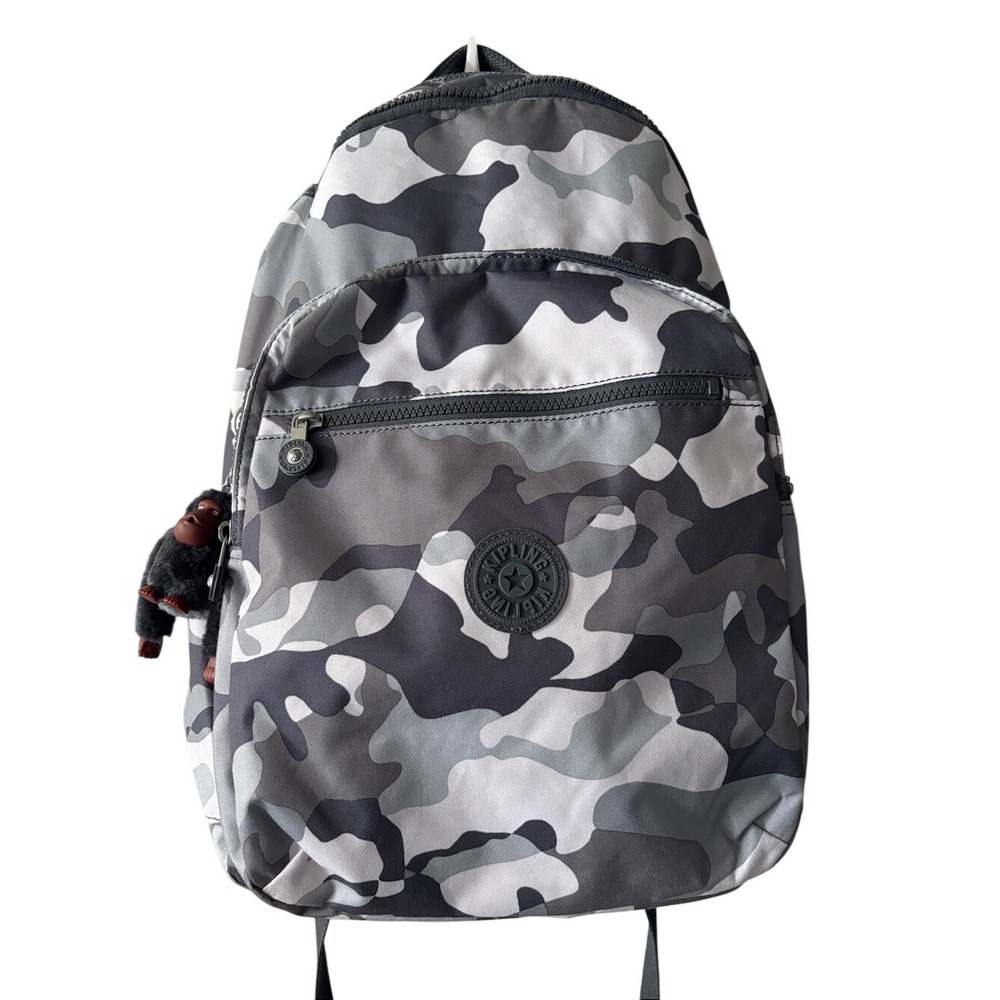 Kipling Seoul Large 17" H Backpack w Laptop Sleeve Cool Camo Grey KIB2P7 NWOT